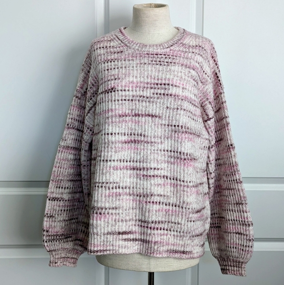 Splendid Sweater Wool Blend Chunky Knit Space Dye Oversized Black Cherry M NWT - Picture 1 of 10